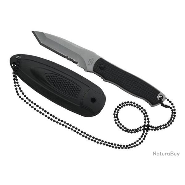 COUTEAU DE COU HERBERTZ NOIR 7CM 440 SEMI-DENTEE + ETUI
