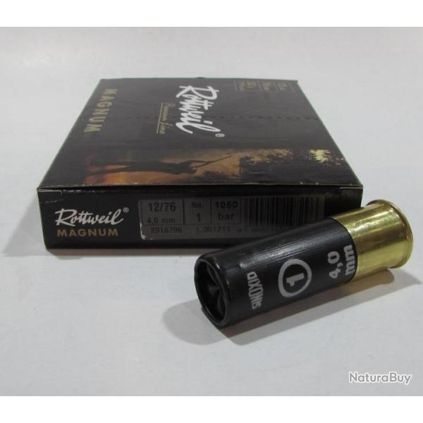 boite 10 cartouches Rottweil Magnum cal 12/76  bourre jupe  52 grammes, Numero 1