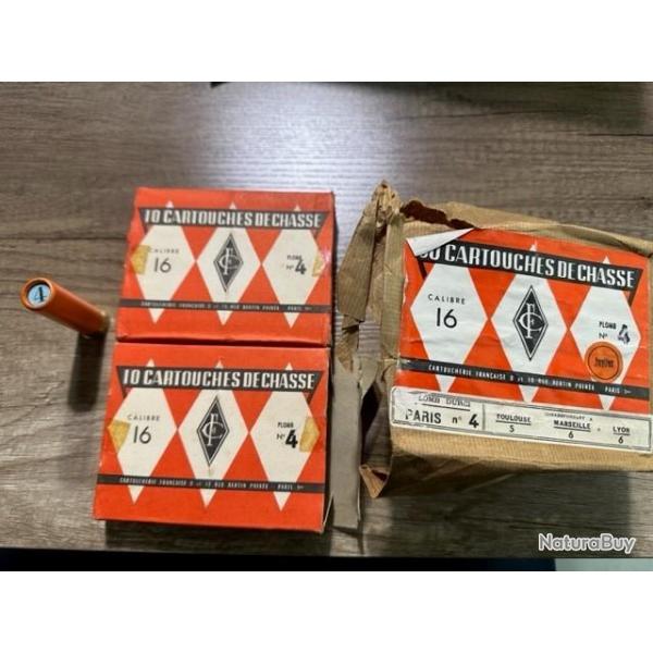 BOITE DE 10 MUNITIONS+1 BOITE DE 6 MUNITIONS CAL 16 DE LA CARTOUCHERIE FRANCAISE MOD JUPITER.PB N.4