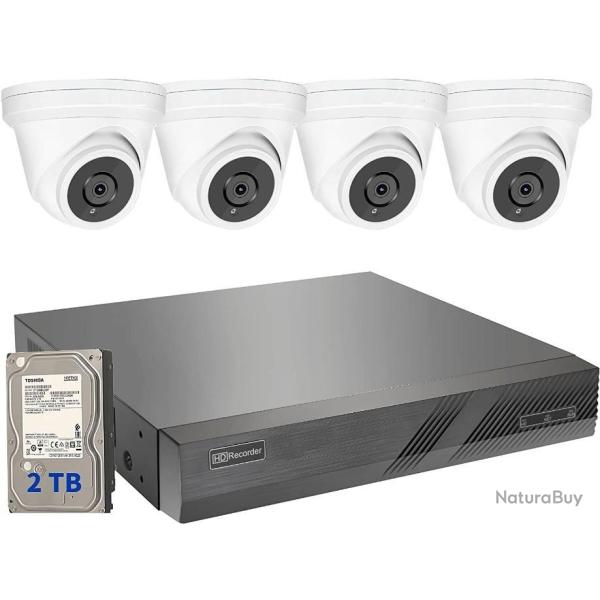 Kit vid�osurveillance 4K POE - 8CH NVR 4 cam�ras IP HD 2To - Etanche IP66 - Vision nocturne