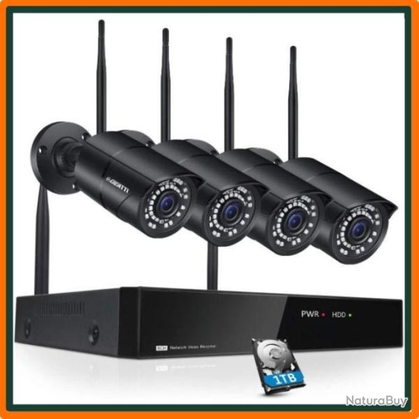 Kit vidosurveillance wifi POE 8CH NVR 4 camras 2KIP HD 1To IP66 - Facile  installer