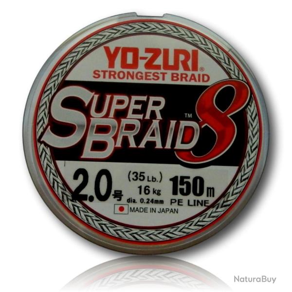 TRESSE YO-ZURI SUPERBRAID 8X 2.0 ARGENT 150M