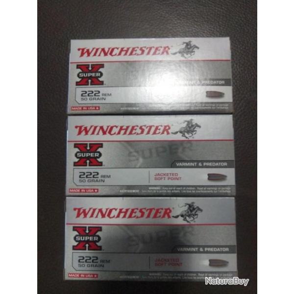 Lot de 3 bo�tes de balles winchester 222 rem 50 grain jacketed soft point