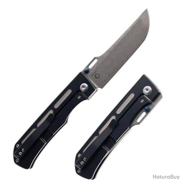 Couteau Kansept Reedus Black, Gray Manche Titane Lame Acier Damas IKBS Framelock Clip K1041A6