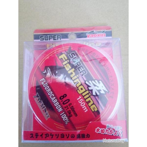 Fil de p�che 100 % FLUOROCARBON de 150 m, diam�tre fil 0,50mm,45.000lb,21kg000.