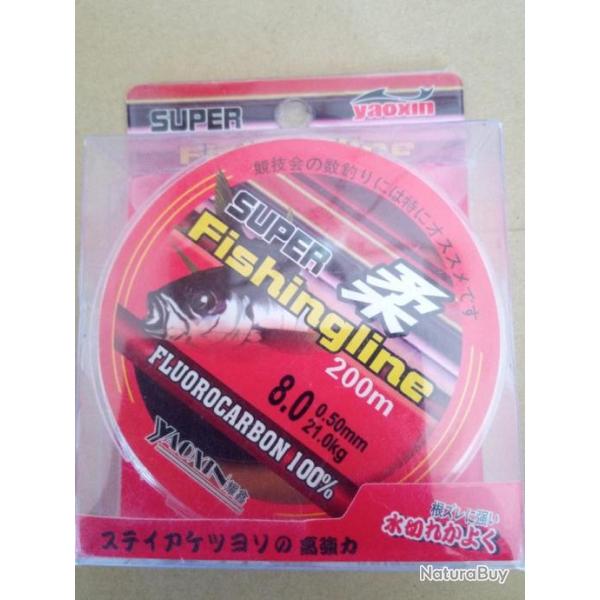 Fil de p�che 100 % FLUOROCARBON de 200 m, diam�tre fil 0,50mm,45.000lb,21kg000.