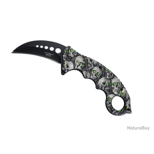 COUTEAU FERMANT HERBERTZ KARAMBIT MOTIF CRANES YEUX VERT NEUF