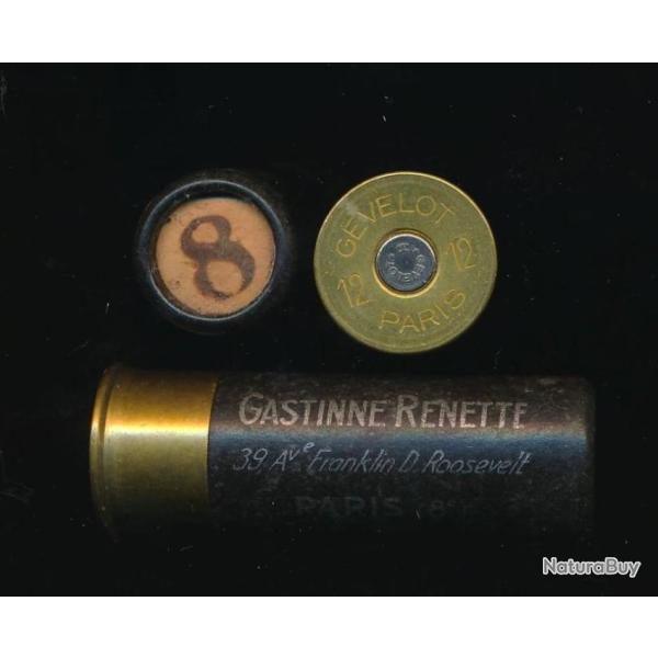 (12549) Une jolie cartouche Cal 12 de l'Armurier GASTINNE RENETTE noire PLOMB de 8 GEVELOT