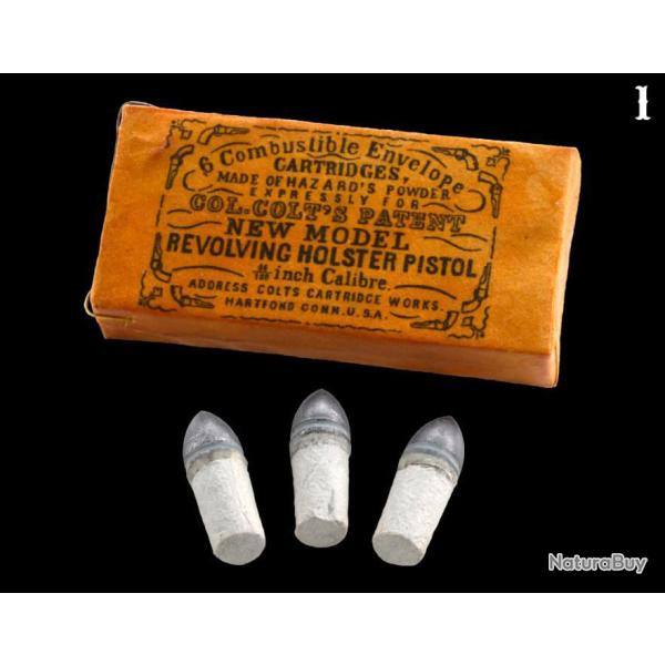 BO�TE "SPLIT WOODEN BLOCK" COLT 6 CARTOUCHES COMBUSTIBLES FACTICES, CALIBRE .44 (REPRODUCTION)