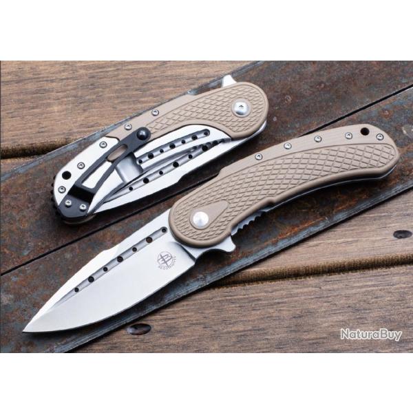 Couteau Begg Knives Bodega Tan Lame Acier D2 Manche G10/Stainless IKBS Framelock Clip BG011