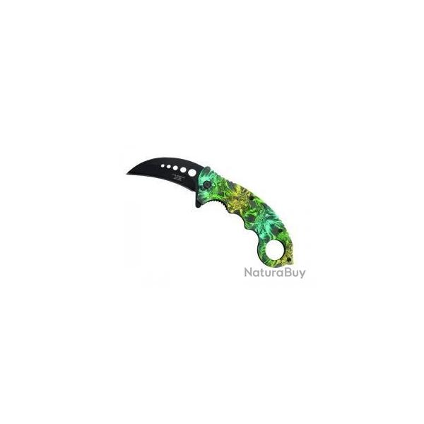 BEL307 COUTEAU FERMANT HERBERTZ KARAMBIT  MOTIFS SERPENTS NEUF