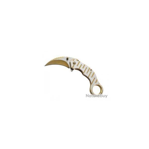 BEL309 COUTEAU PLIANT HERBERTZ KARAMBIT TOUT INOX COLORIS OR/ARGENT NEUF
