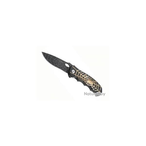 BEL323 COUTEAU FERMANT HERBERTZ NOIR/DOREE TOILE D'ARAIGNEE NEUF