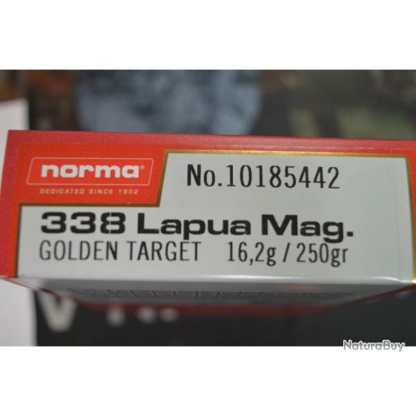 1 BOITE DE 20 MUNITIONS NORMA CALIBRE 338 LAPUA MAG GOLDEN TARGET 250GR 16.2 G NEUVE
