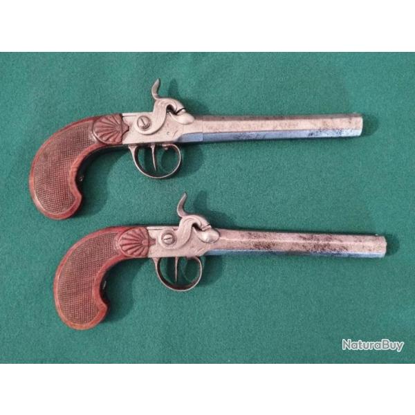 Paire de Pistolets  de Percussion  ,Type Box lock (  balle force ) et peut tre Francaises circa 18