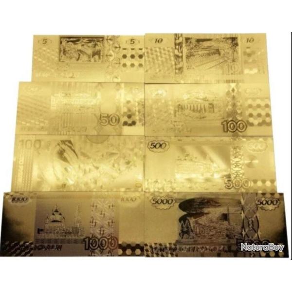 Russie, lot de 8 Billet Porte bonheur en pvc et feuille or 24k