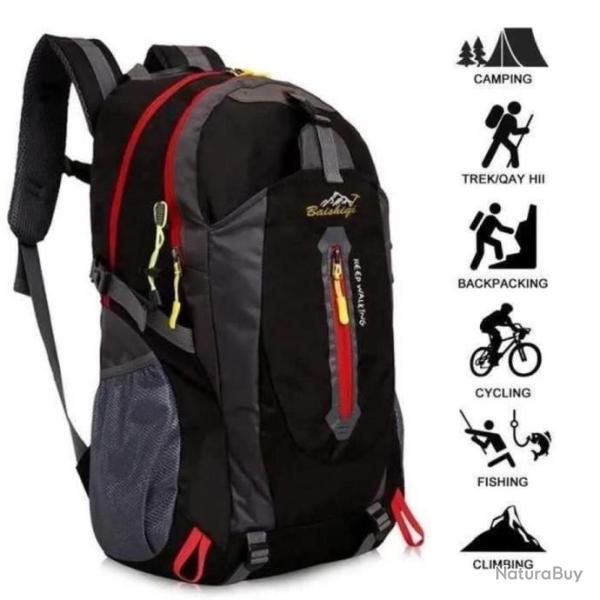 Sac � dos en nylon �tanche 40L Outdoor randonn�e Camping Voyage noir