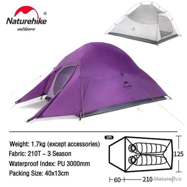 Tente de Camping Imperm�able Ultra L�g�re 2 Personnes Facile Pratique 3 saisons Haute Qualit� Violet