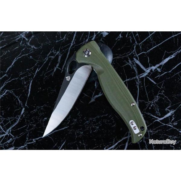 Couteau QSP Gavial Green Manche G10 Lame Acier D2 IKBS Linerlock Clip QS126B