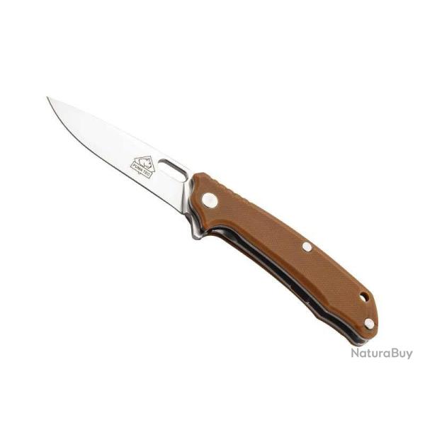 BEL374 COUTEAU PUMA TEC LAME TROU ACIER 3Cr13 AVEC FLIPPER MANCHE G10 BRUN NEUF