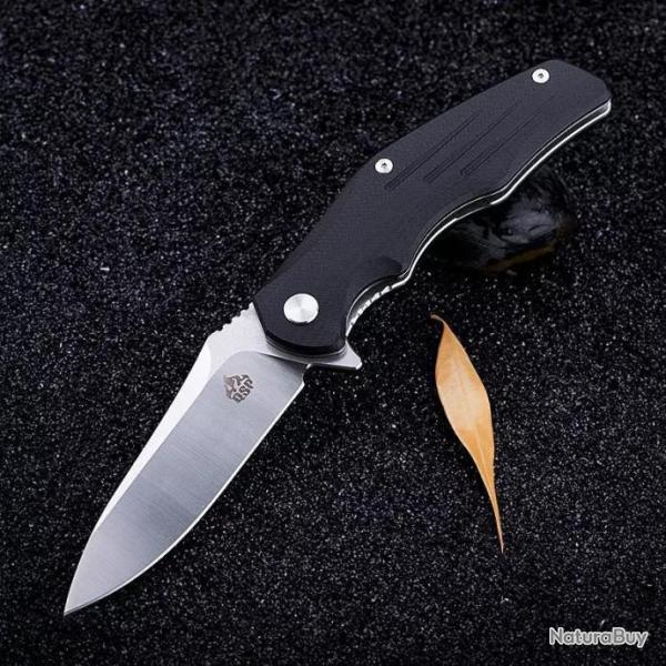 Couteau QSP Pangolin Black Manche G10 Lame Acier D2 Satin IKBS Linerlock Clip QS105A