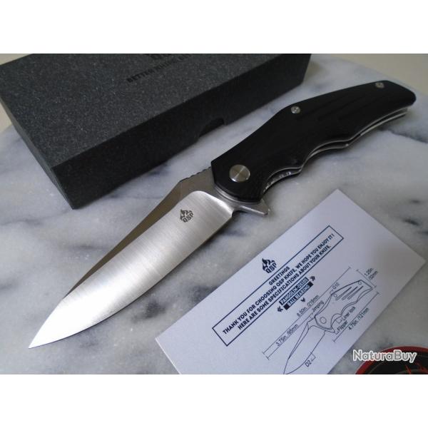 Couteau QSP Pangolin Black Manche G10 Lame Acier D2 Satin IKBS Linerlock Clip QS105A