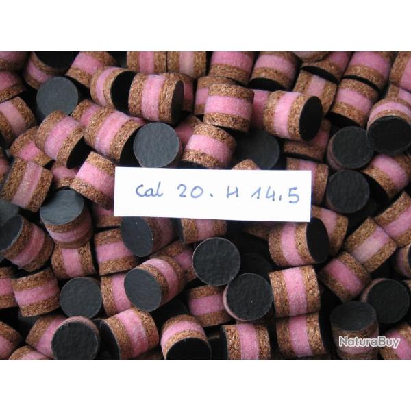 Bourres  li�ge  feutre  rose  li�ge  1�re  qualit�  calibre  20  hauteur  14,5 mm
