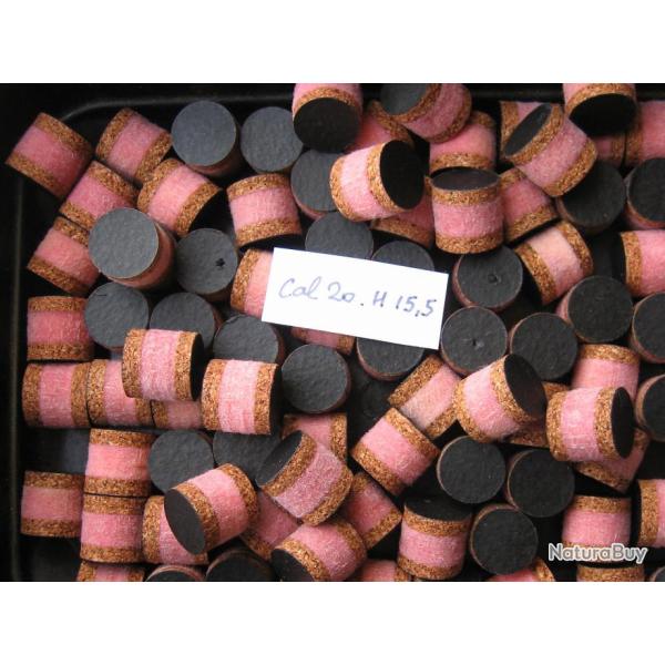 Bourres  li�ge  feutre  rose  li�ge  1�re  qualit�  calibre  20  hauteur  15,5 mm