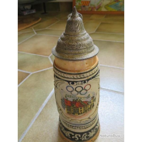 RARE chope � bi�re musical de Munich avec couvercle en �tain - Boite a musique fonctionnelle !