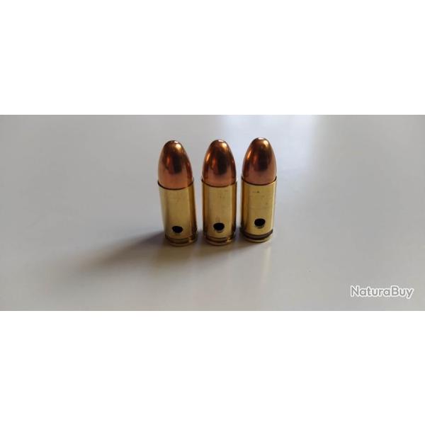 Lot de 3 munitions neutralis�es cal. 9x19 Parabellum/Luger douilles Winchester dispo. imm�diate.