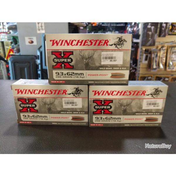 Lot de trois bo�tes de balles winchester super x PowerPoint calibre 9.3x62 286 grain