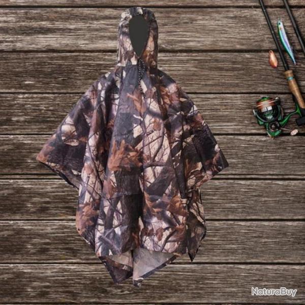 Cape de Camouflage tactique imperm�able Portable Poncho de chasse avec sac de rangement Leaf