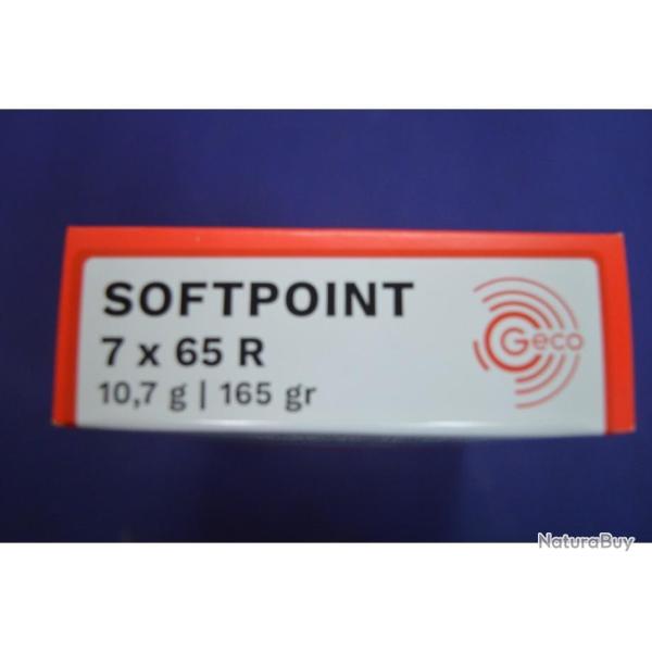 1 BOITE DE 20 BALLES GECO CALIBRE 7X65R SOFTPOINT 10.7 G NEUVE