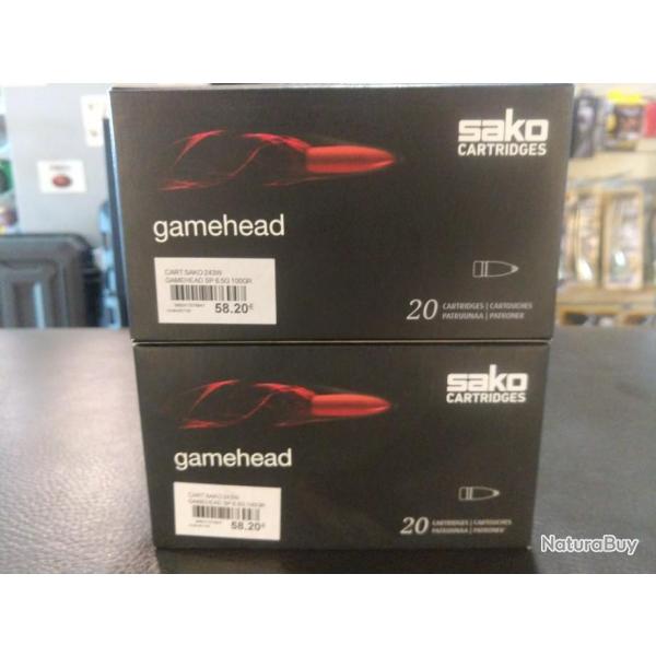 Lot de deux bo�tes de balles sako gamehead calibre 243 win soft point 6.5g 100gr