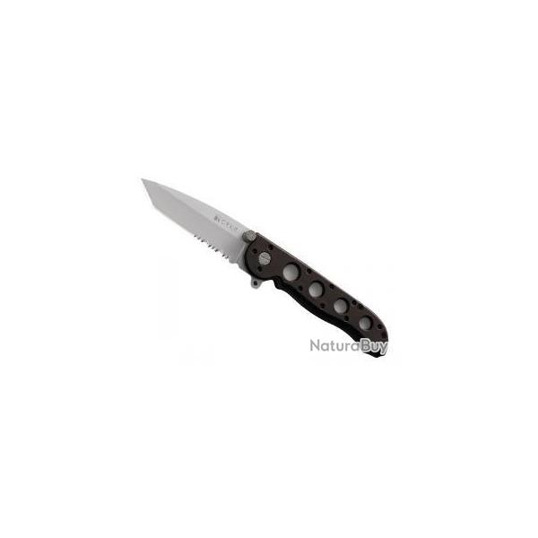 BEL394 COUTEAU CRKT FORME TANTO SEMI DENTEE ACIER AUS 8 MANCHE 13.5CM A TROUS NEUF