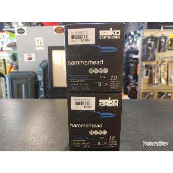 Lot de deux bo�tes de balles sako hammerhead calibre 300 win mag bonded soft point 14.3g 220gr