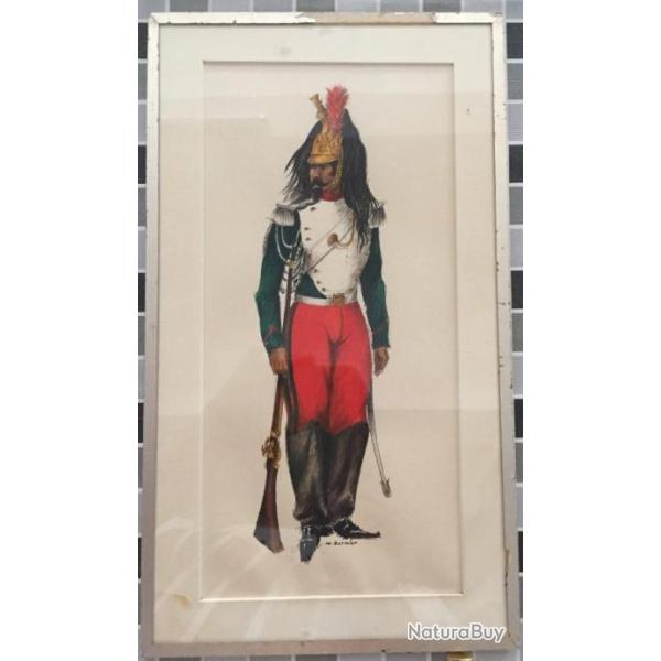 Aquarelle Soldat, Militaire,OFFICIER DES DRAGONS  XIXe . signe  M . BARNIER