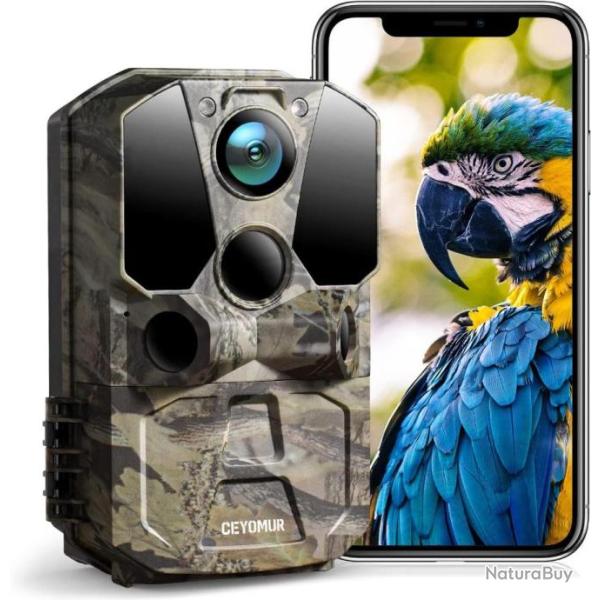 Cam�ra de Chasse WiFi Bluetooth 1296P 30MP Angle de D�tection 120 � Vision Nocturne Infrarouge IP66