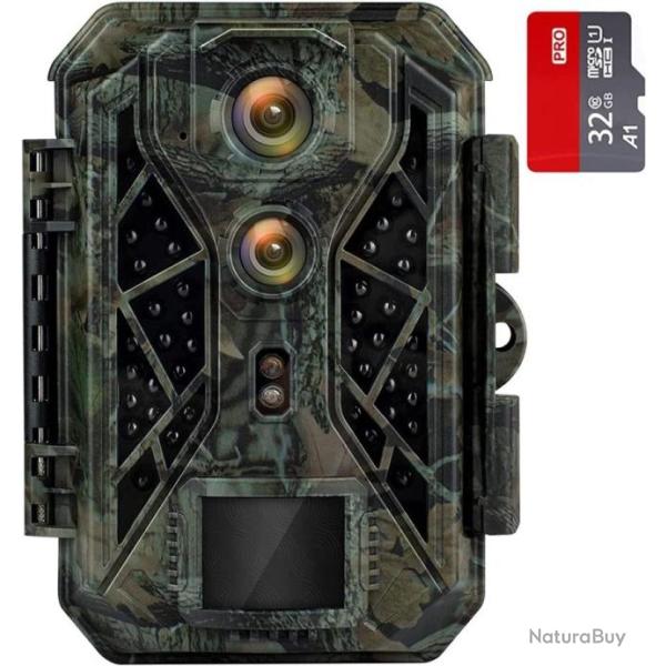 Cam�ra de Chasse 4K 32MP 2 cam�ras Distance de D�clenchement 25m D�clenchement 0.1s + carte 32G