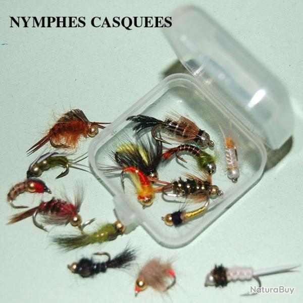 LOT DE 15 NYMPHES ASSORTIES CASQUEES  SUR HAMECON DE 18