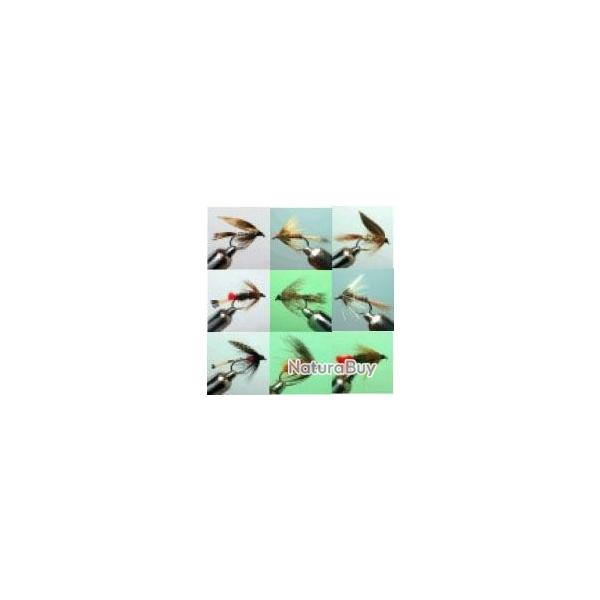 LOT DE 15 MOUCHES NOYEES STANDARD ASSORTIES SUR HAMECON DE 14