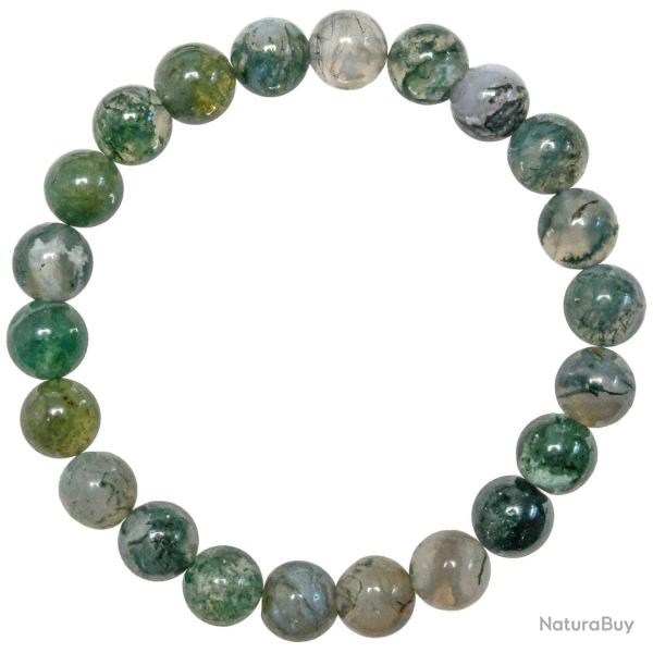 Bracelet en agate mousse - Perles rondes 8 mm