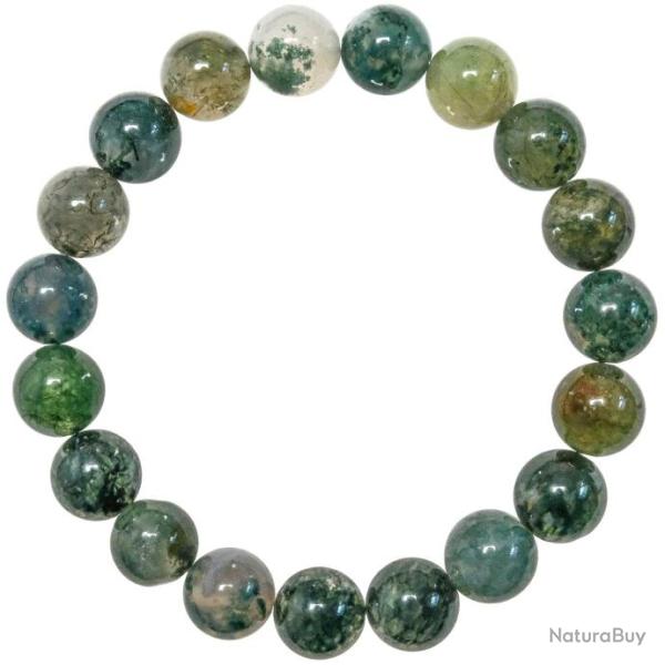 Bracelet en agate mousse - Perles rondes 10 mm