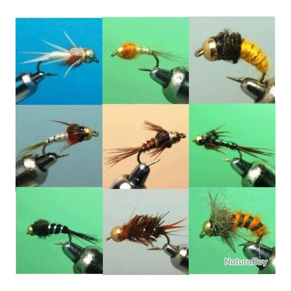 LOT DE 15 NYMPHES ASSORTIES TUNGSTENE SUR HAMECON DE 14