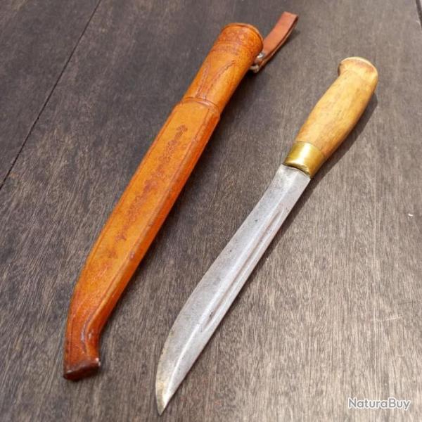 Ancien Grand Couteau PUUKKO FINLANDAIS avec �tui en cuir
