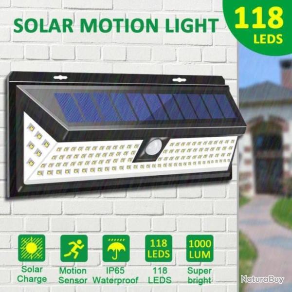 Lampe Solaire Applique Murale 118 LED Avec D�tecteur IP65 �tanche pour Jardin �clairage Ext�rieur