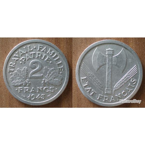 France 2 Francs 1943 Francisque Regime Vichy Piece Aluminium Francs