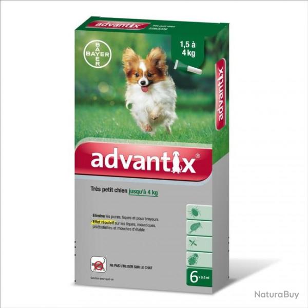 ADVANTIX TRES PETIT CHIEN X4 PIPETTES DE 0.4ML POUR CHIEN DE 1.50 A 4KGS