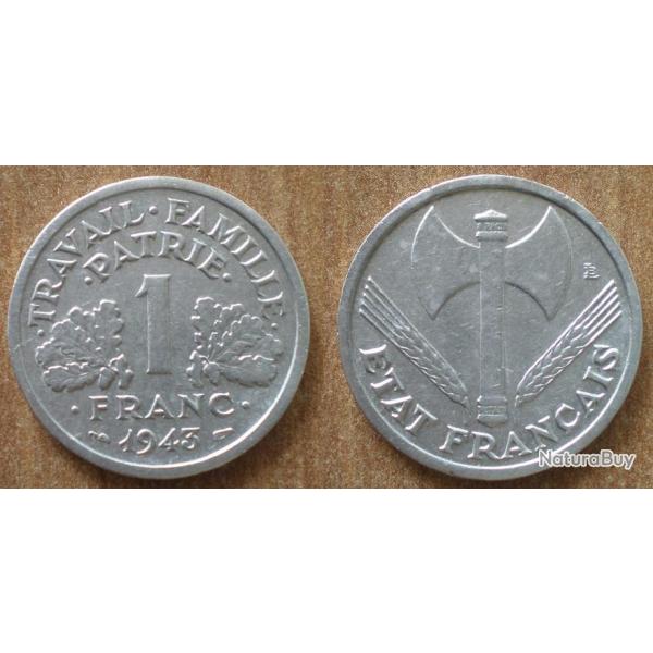 France 1 Franc 1943 Francisque Piece Aluminium Francs