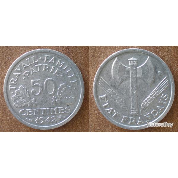France 50 Centimes 1942 Piece Francisque Vichy